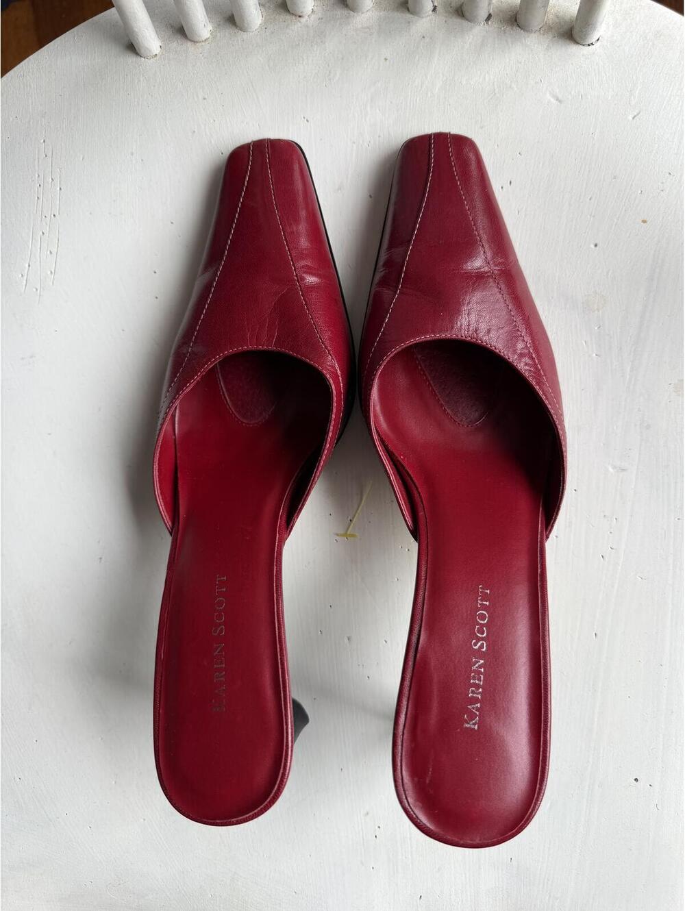 Karen Scott Red Leather Square Toe Kitten Heels